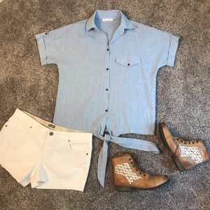 Lake Flower Blue Tie Tshirt Size Medium